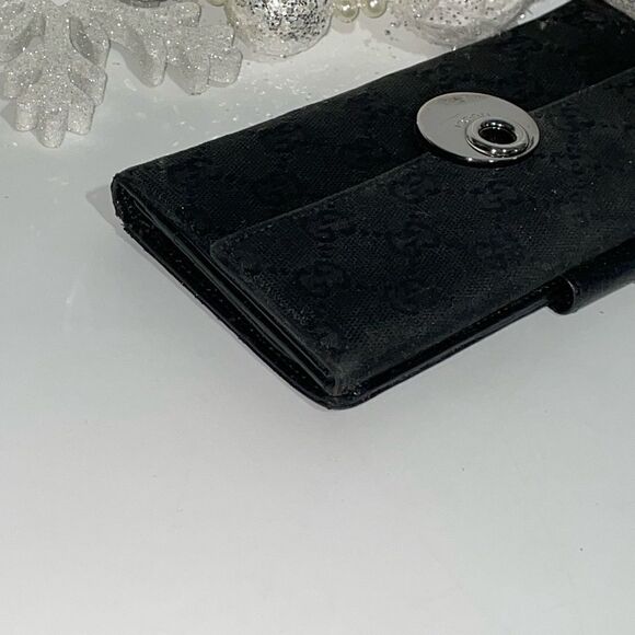 AUTHENTIC GUCCI GG LOGO CANVAS LEATHER TRIM LONG WALLET - Picture 9 of 15